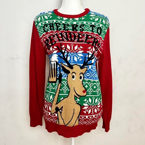 Reindeer Knitted Ugly Christmas Beer Sweater - Picture 1 of 2